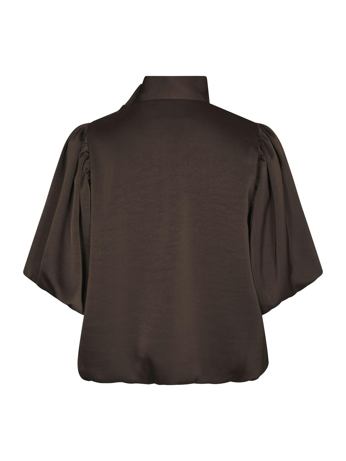Parisa Heavy Sateen bluse med pufærmer – Dark Brown